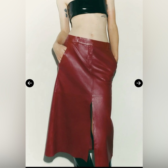 Zara Studio Red Leather Skirt, Size M - Picture 2 of 7
